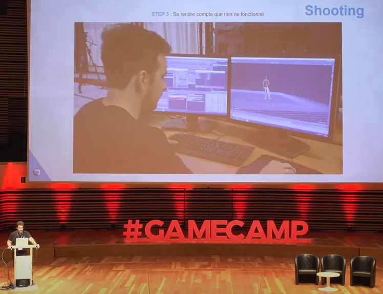 A screenshot of the Gamecamp presentation where you can see an actor being retargeted on a small character in realtime thanks to the Live manager.